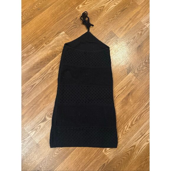 Old Navy Black Crochet Knit Sleeveless Halter Tie Neck Strap Mini Dress Medium - Picture 6 of 6
